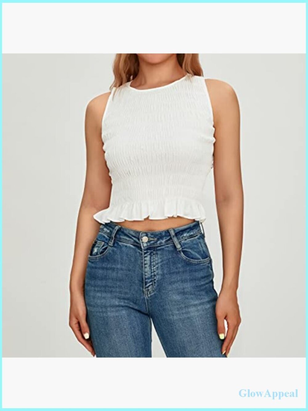 Shirred Ruffle Sleeveless Tank Top Cami Smocked Frill Halter Summer Streetwear - Picture 2 of 7